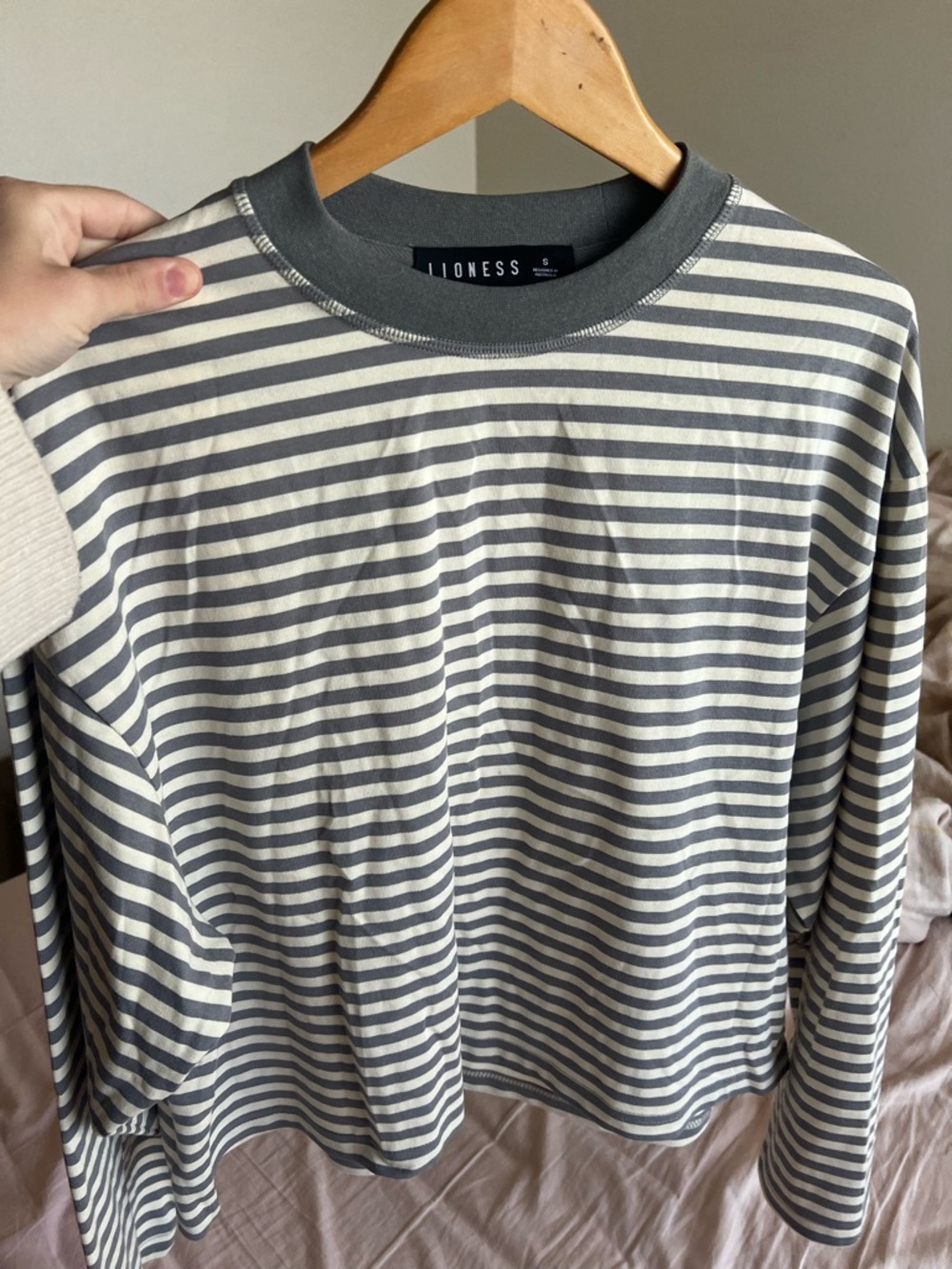 Lioness Gray & Cream Striped Long Sleeve Tee